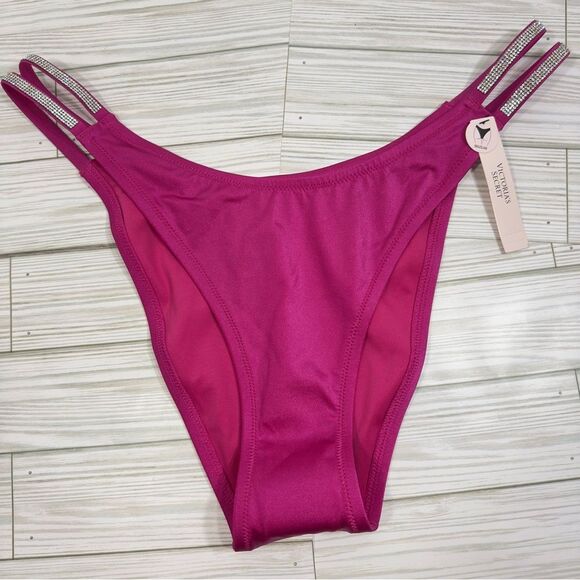 NWT VICTORIA’S SECRET STRAPPY BLING PINK BRAZILIAN BIKINI SWIMSUIT BOTTOM XL - Picture 2 of 5